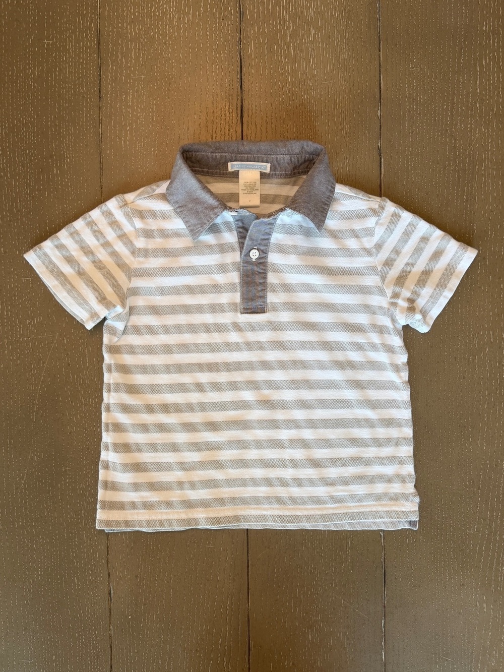 Janie and Jack Boys’ Preppy Short-Sleeve Gray Stripe Pique Polo Shirt • Size 4